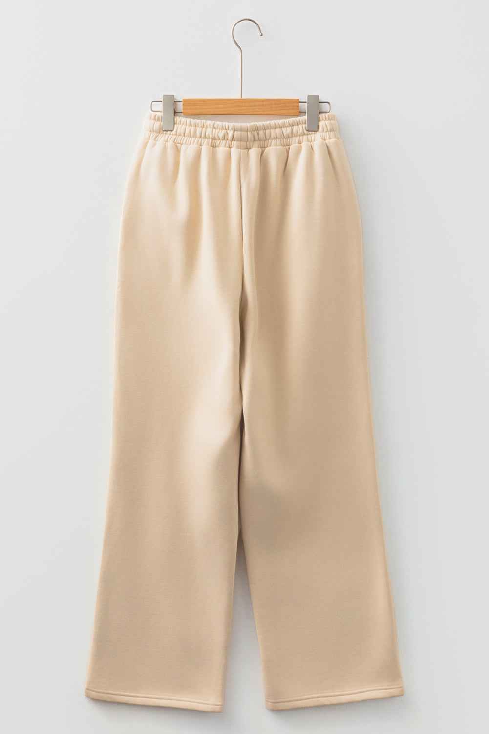 Oatmeal Fleece Lined Leopard Drawstring Elastic Waist Solid Pants 2fe971a3a5fff143