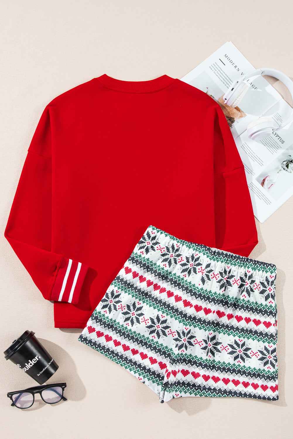 Fiery Red SLEIGH Snowflake Print Christmas Pajama Set 2fed2afee6fa4b83
