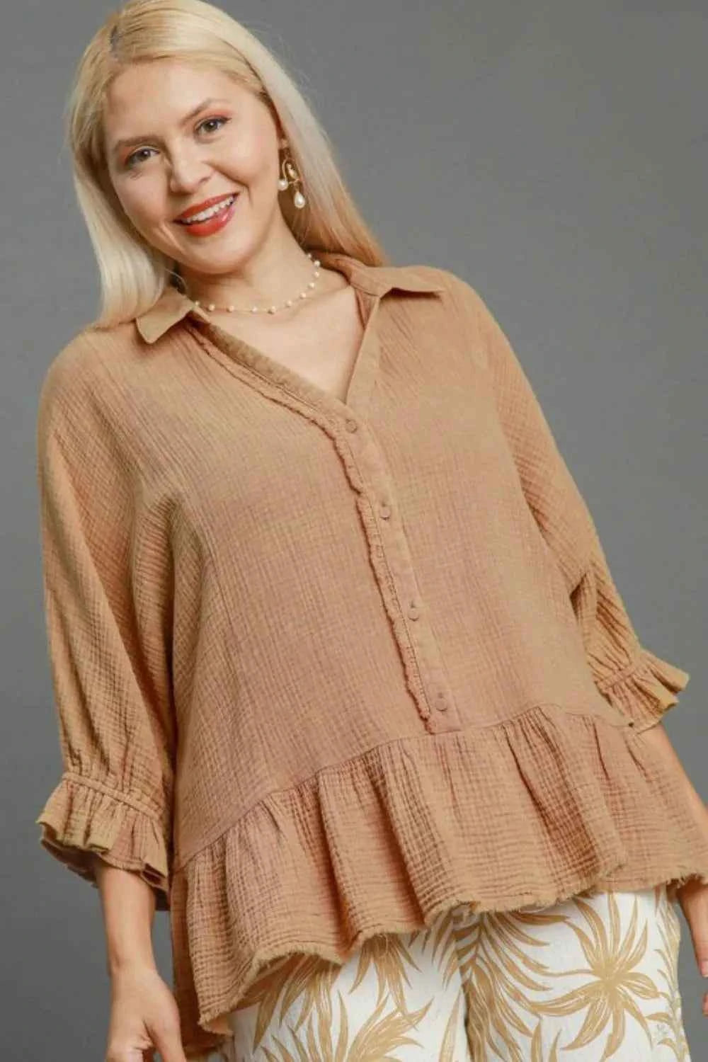 Umgee Full Size Mineral Washed Cotton Gauze Top Plus Size 30027430-3cd2-49be-a7e8-a96d4ed50571-Max