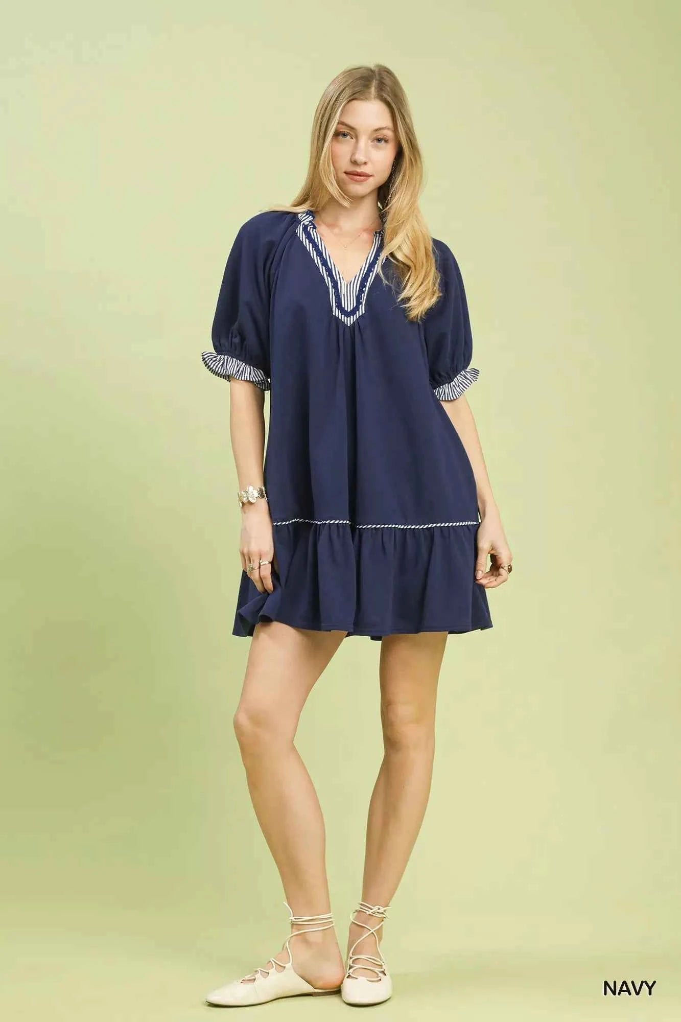 Umgee French Terry Mini Dress with Ruffled Striped Trim 3003b144-dc01-43dc-a9b2-8c2be58a8b76-Max-Origin