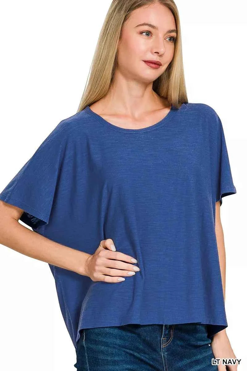 Zenana Round Neck Short Sleeve T-Shirt LT NAVY 30047f9383194b7db60a1ba437d9859f-Max-Origin