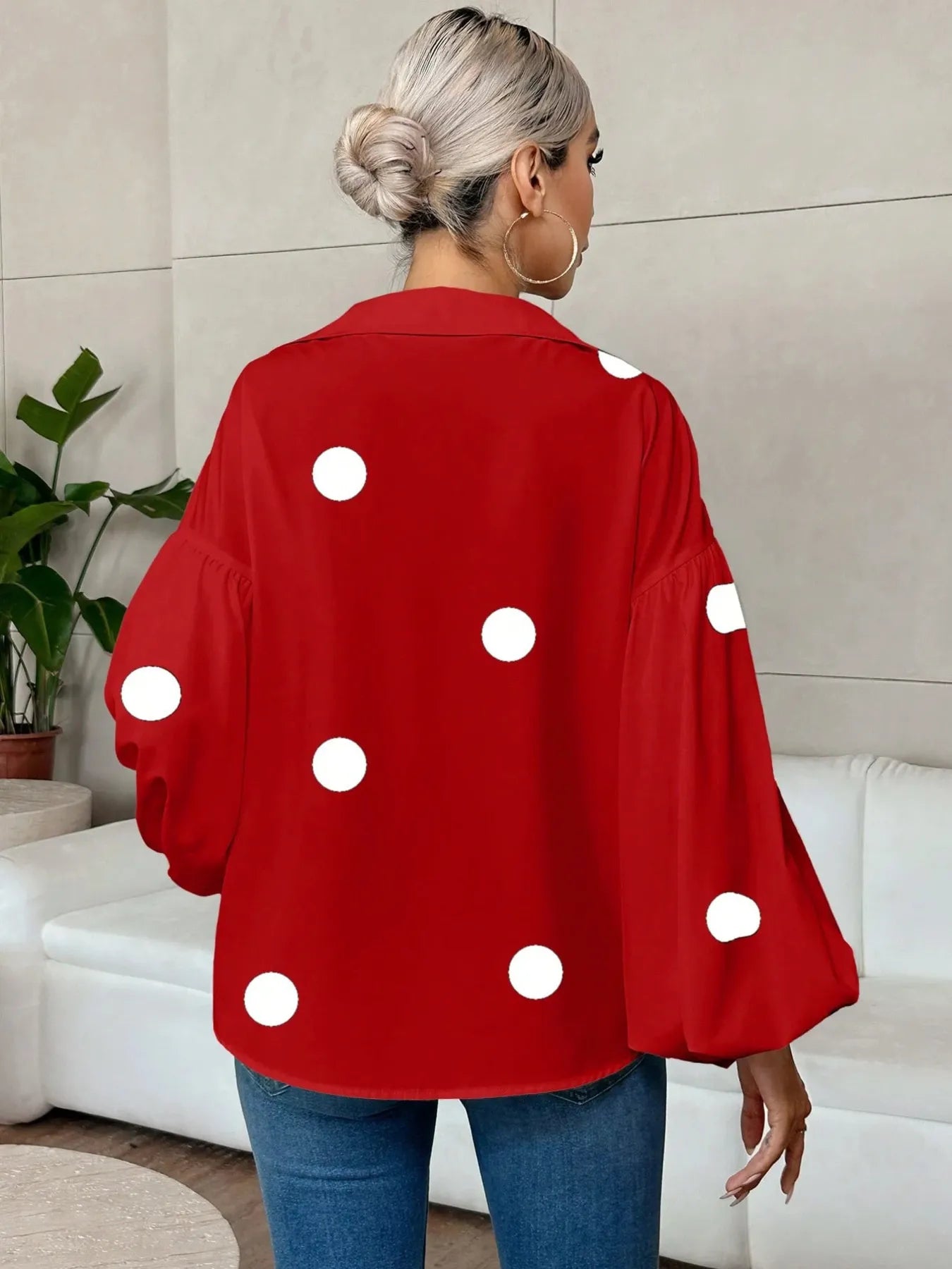 Polka Dot Balloon Sleeve Blouse 3004d69c2e7449c8986fbdb9b1afee62-Max-Origin