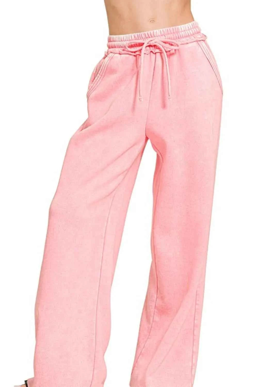 Zenana Acid Wash Fleece Palazzo Sweatpants with Pockets DK PINK 300858fa-9700-47c2-ae0c-c4c4a1b97c97-Max-Origin