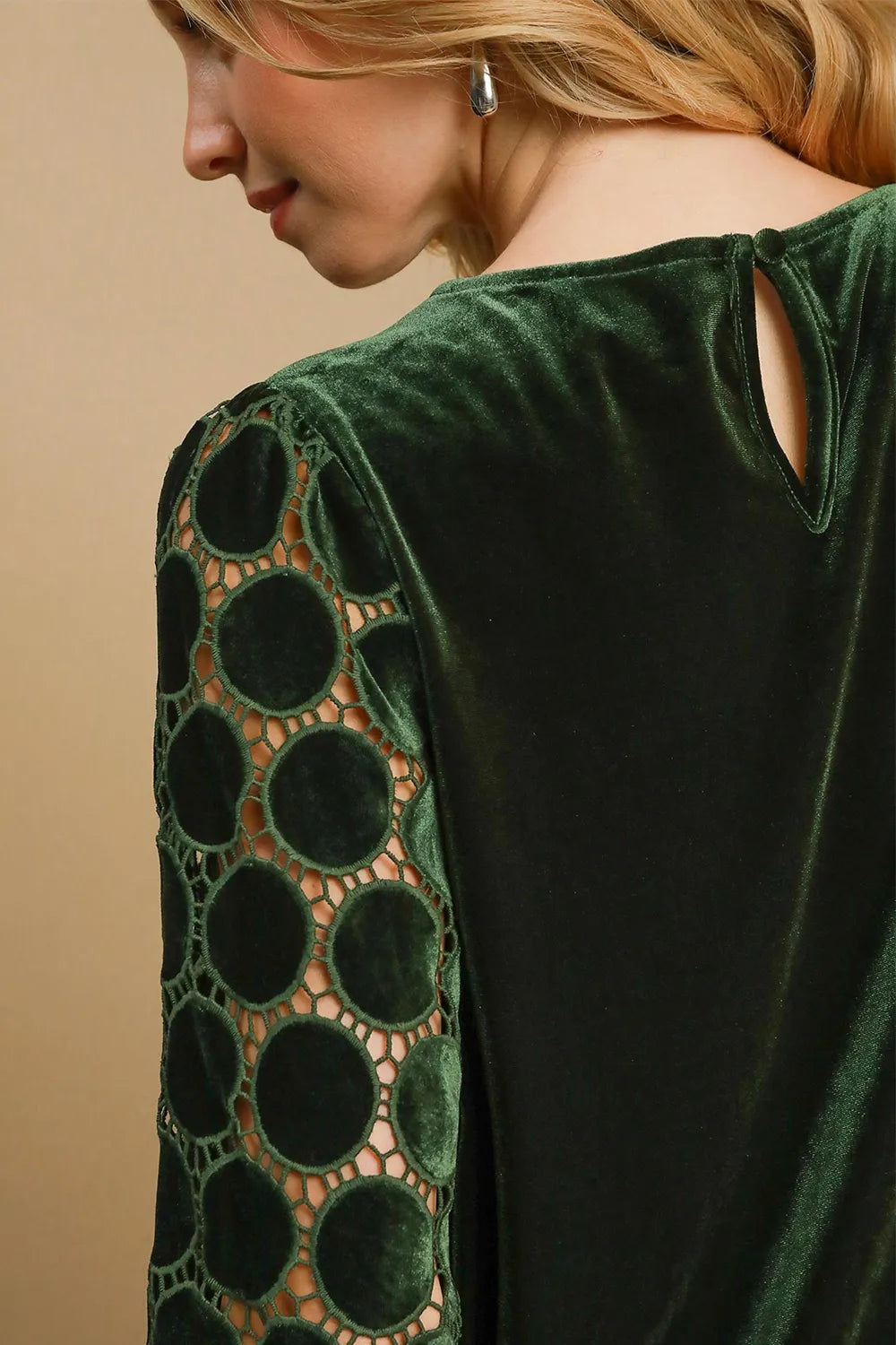 Umgee Polka Dot Lace Long Sleeve Round Neck Blouse 30169506-a41d-485e-9076-9875c4c08bba-Max