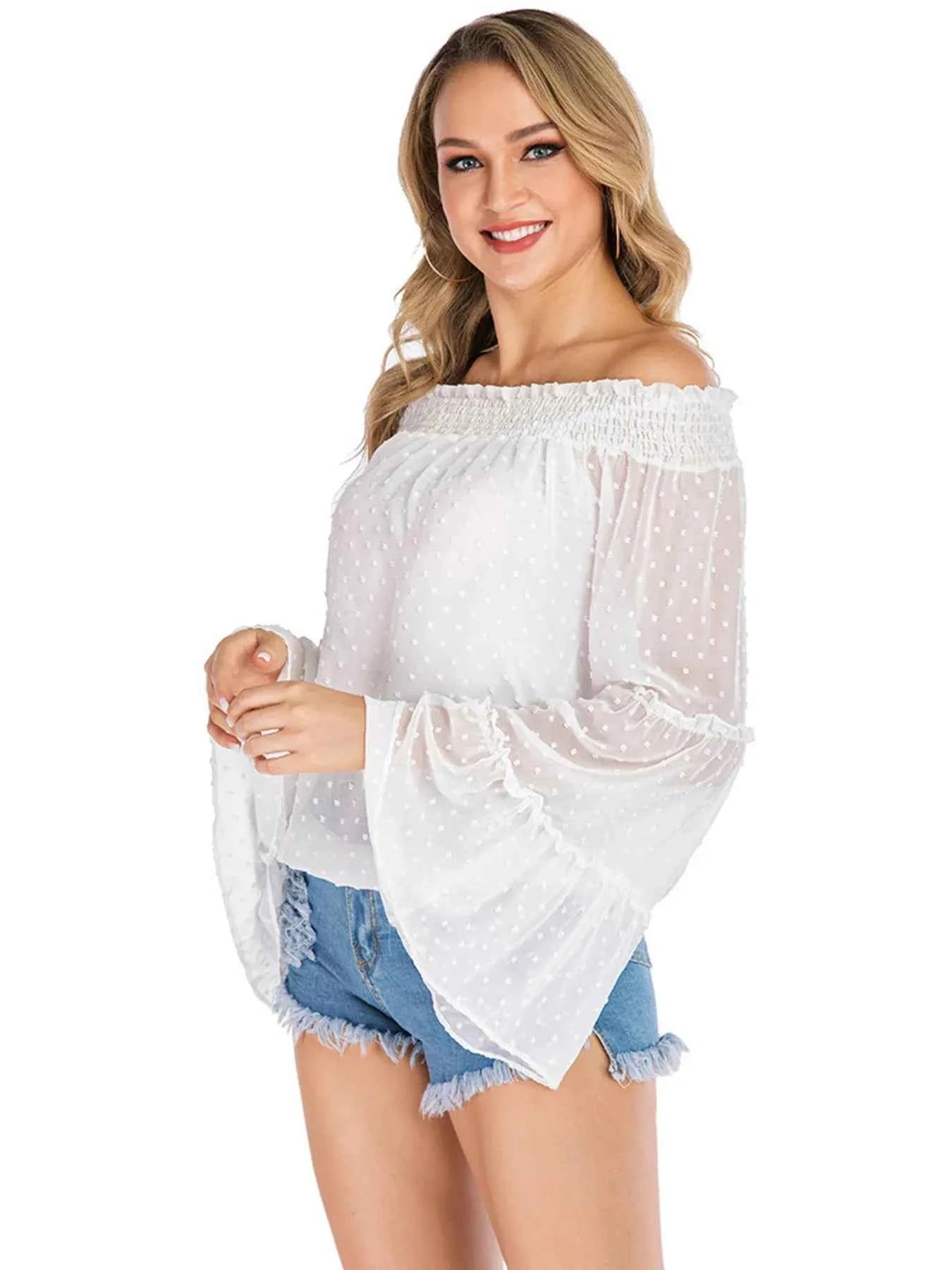 Swiss Dot Off-Shoulder Blouse 3022b7a0a49945dbbdc380a3b9d3c533-Max-Origin