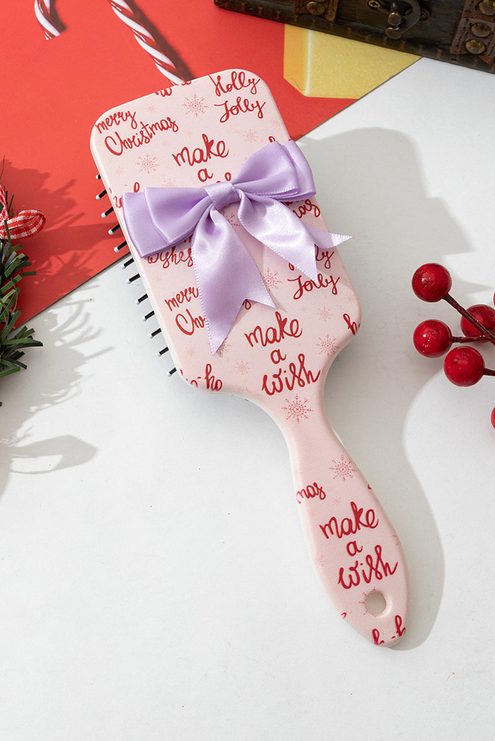 Pink Bow Decoration Christmas Scalp Massage Fluffy Comb 302b84d914209a84