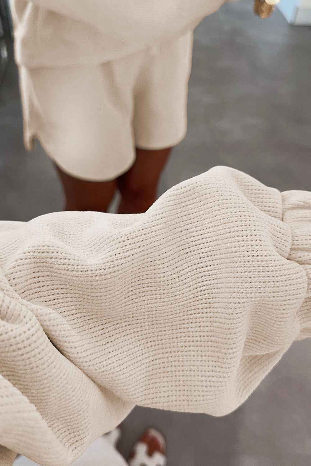 Fushia Textured Knit Drop Shoulder Pullover Drawstring Shorts Set 30310a51940dd8f4