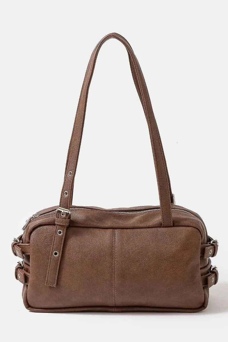 Fame Multi Grommet Belt Strap Rustic Rectangular Hand Bag DBR One Size 30361d4699c54db49178c9f268ee458e-Max-Origin