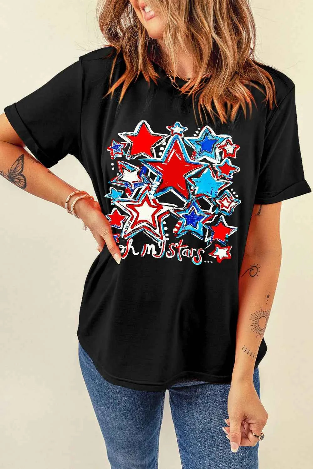 Graphic Round Neck Short Sleeve T-Shirt Black 30386876-5dbf-4b2a-ae11-3fba060df89c-Max