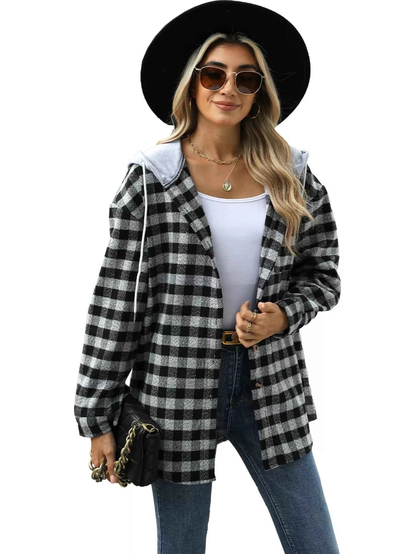 Plaid Button Up Long Sleeve Drawstring Hooded Jacket 3042fe6284f94c7e8a5ceb13ddb9d9bb-Max-Origin