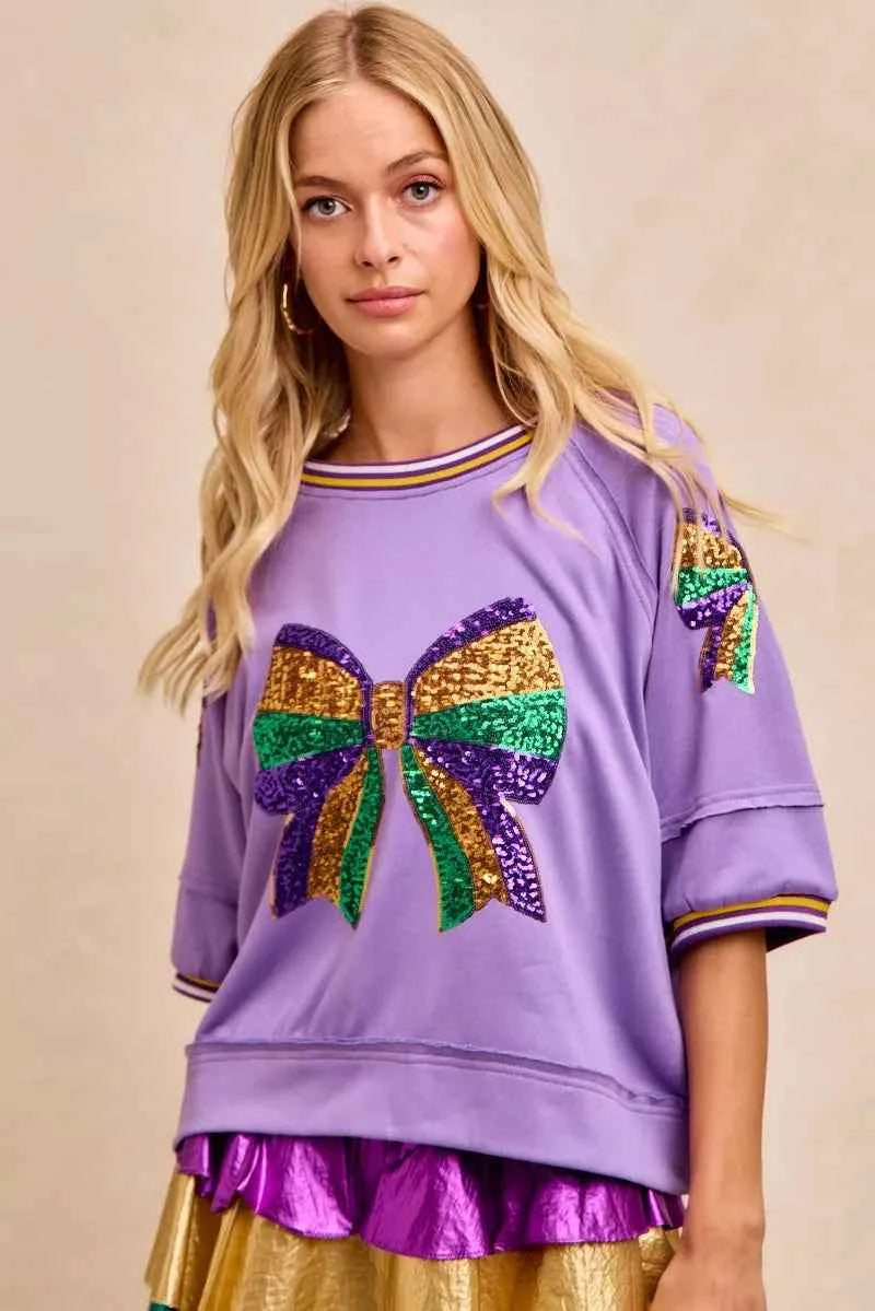 BiBi Mardi Gras Theme Ribbon Sequin Patched Top 304a64575c604a19b9d96d01fafb2062-Max-Origin
