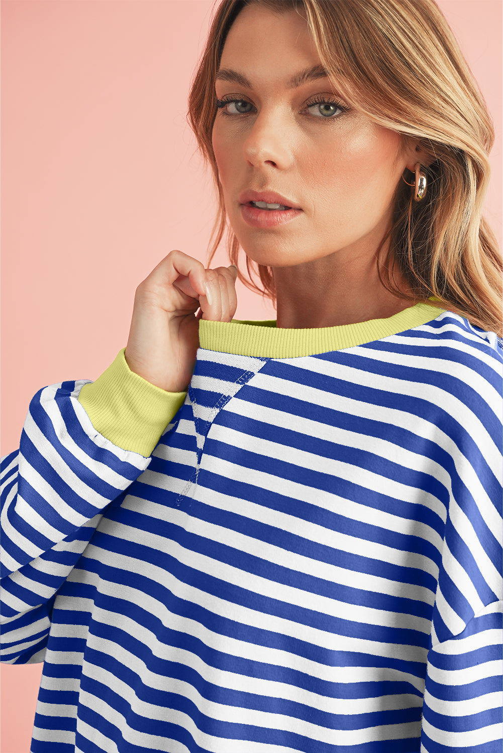 Black Stripe Contrast Edge Cross Seam Oversized Sweatshirt 3056c273e61133cb