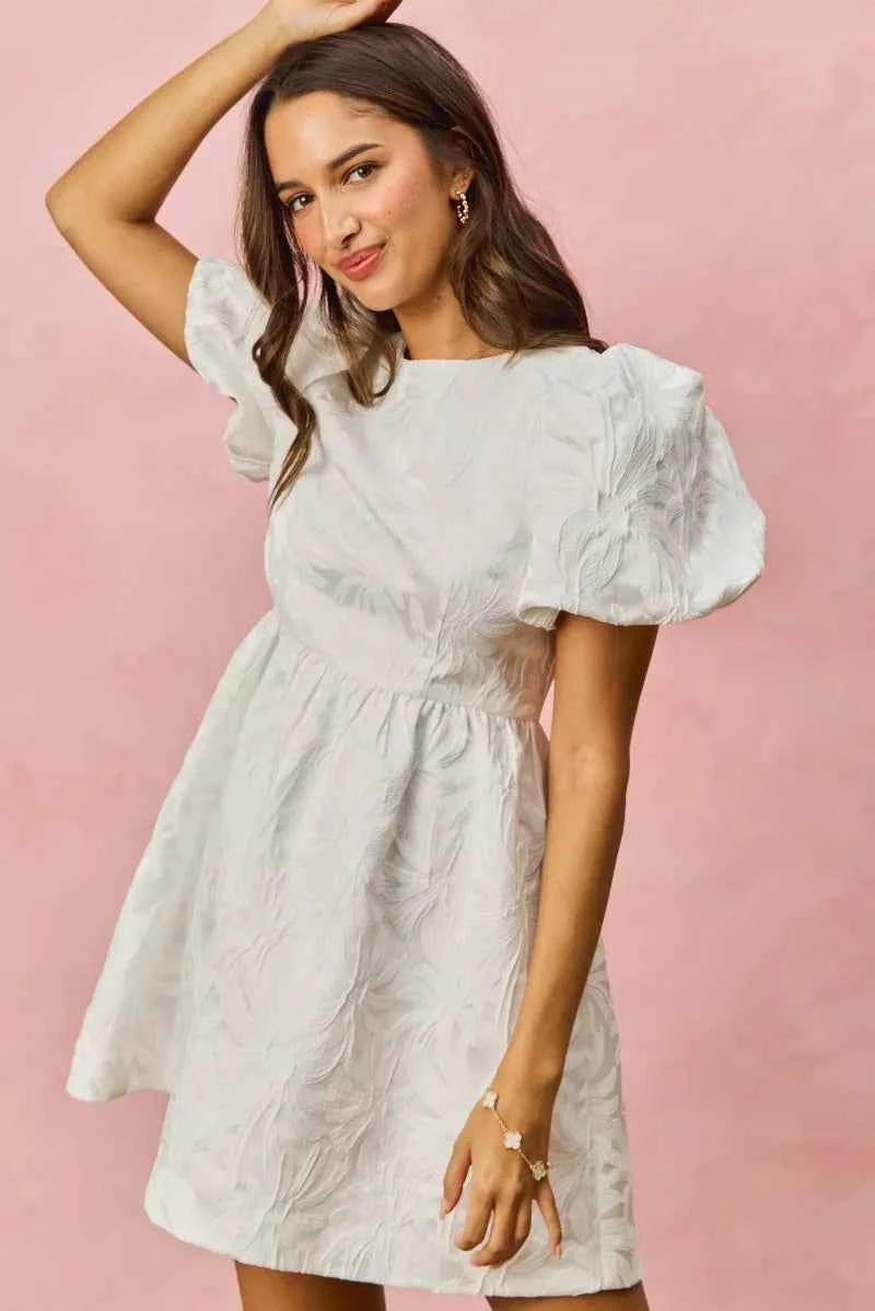SO ME Floral Jacquard Bubble Shorts Sleeves Mini Dress 3057a2efcb0648a5b24a5620cead2c31-Max-Origin