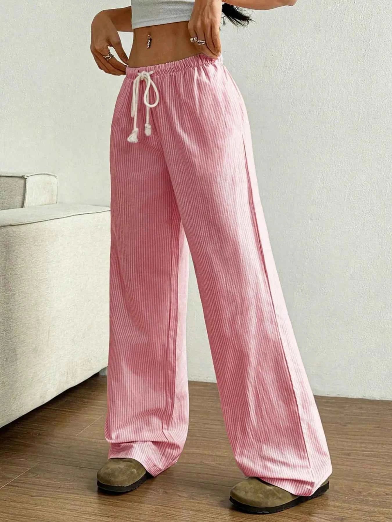 Drawstring Striped Wide Leg Pants 3058b887b6904bf7be6a85859240561e-Max-Origin