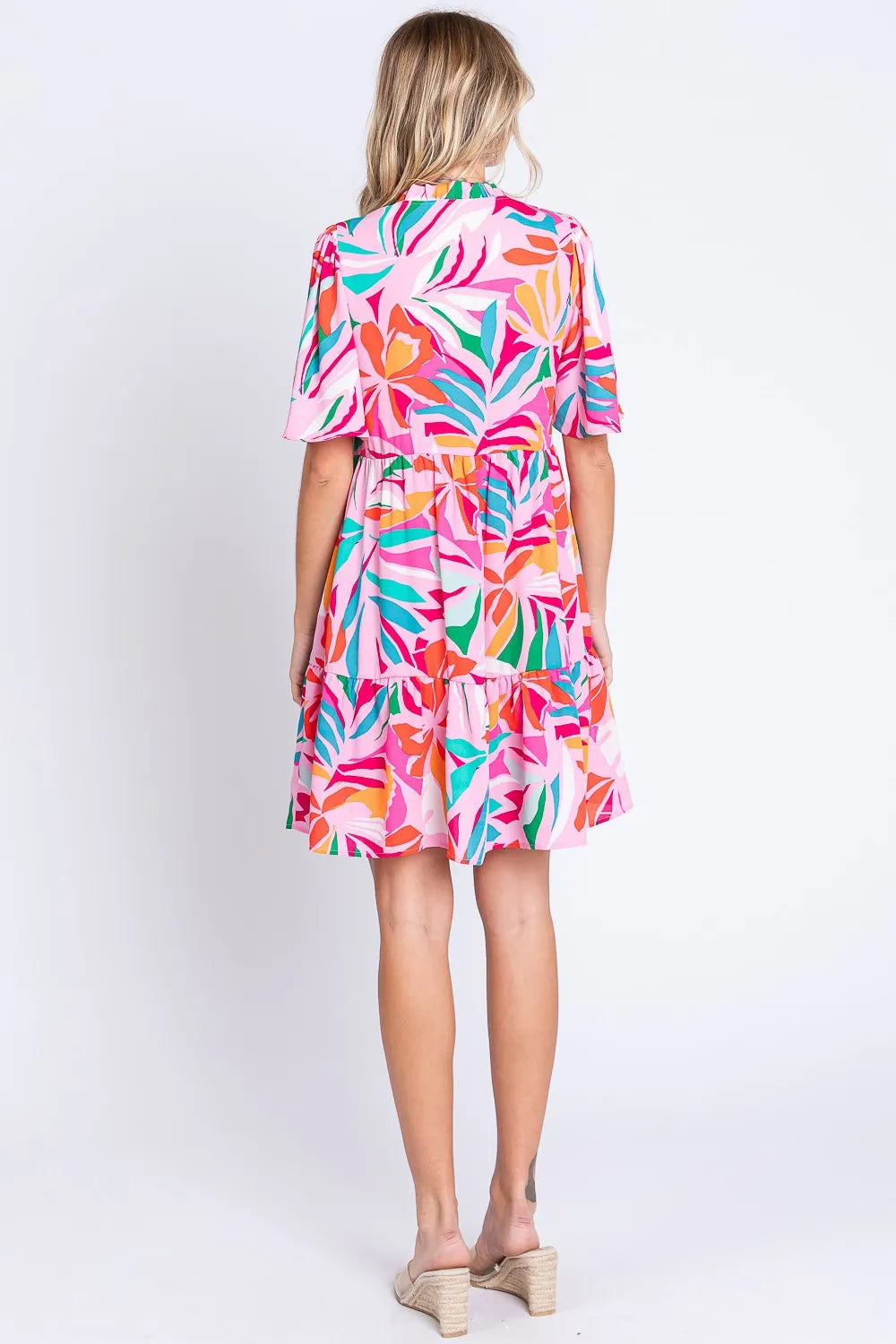GeeGee Printed Short Sleeve Ruffle Hem Dress 305b5a74-71a1-4b78-ac27-799b4bed9185-Max
