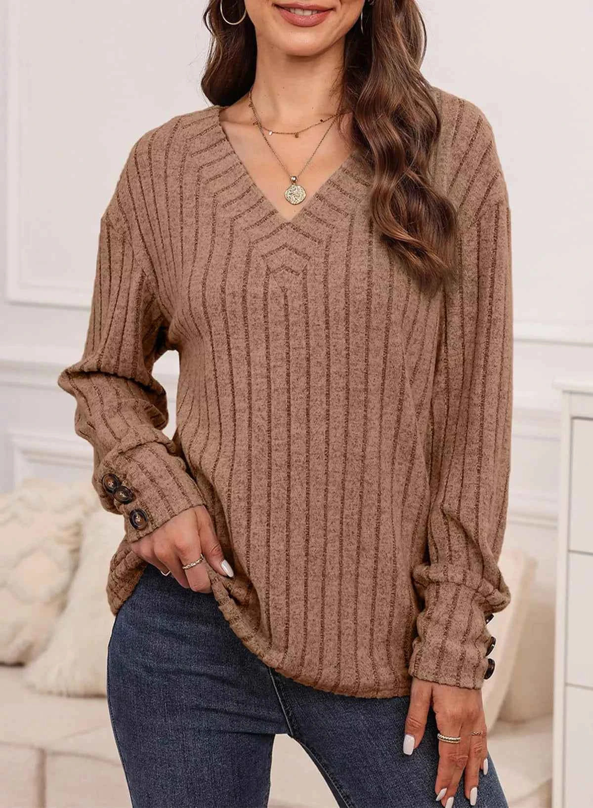 Ribbed Knit V-Neck Top 305c1315-8369-47c9-8a1f-32981238a319-Max-Origin