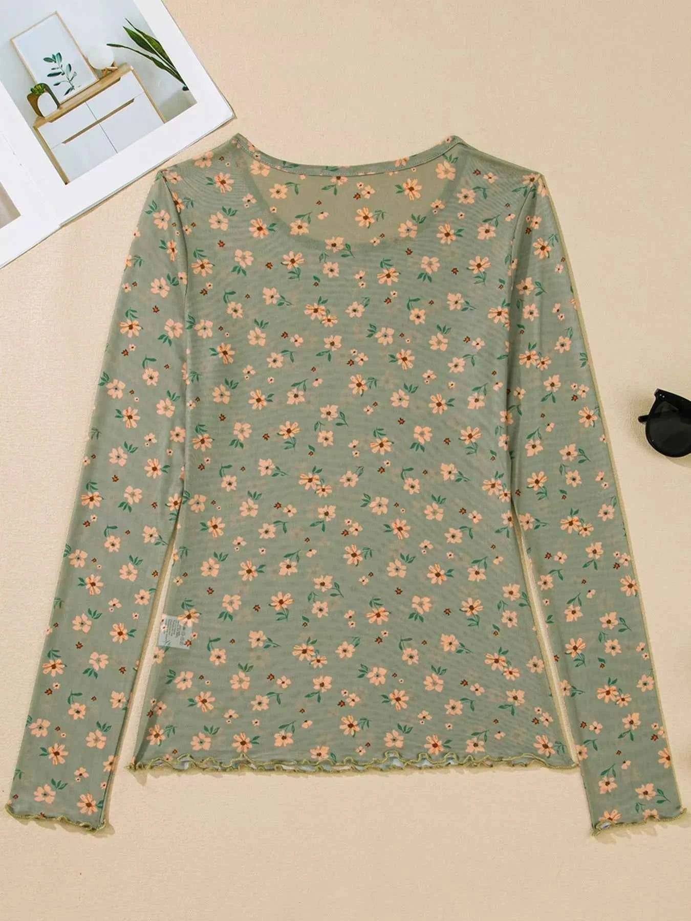 Floral Print Mesh Long Sleeve Top 305cd95e-4f68-4a36-abbc-71ad7046bd55-Max-Origin