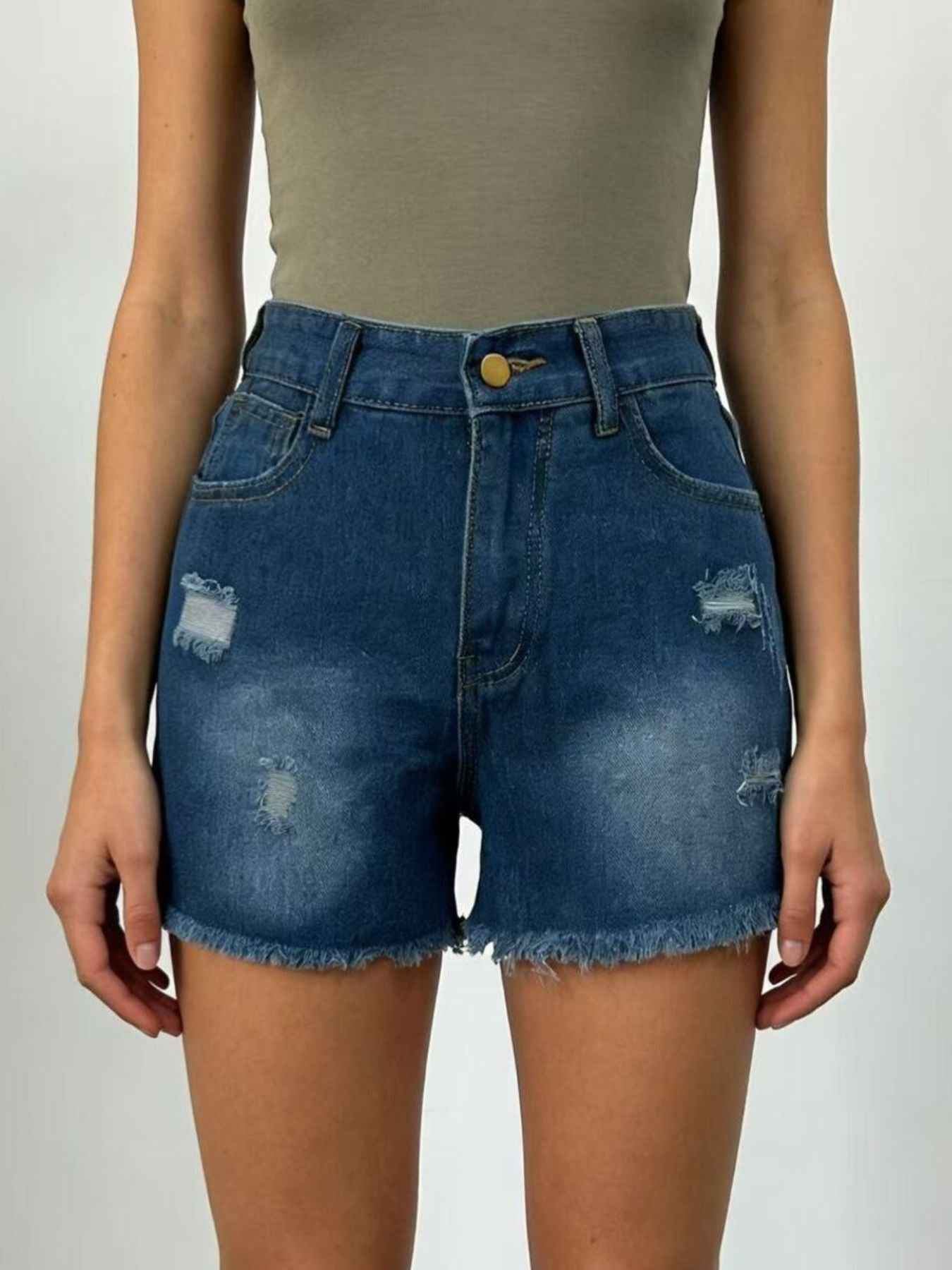 Distressed Frayed Hem Denim Shorts 305df72a-e238-4065-8b34-c1d00ff8b1d0-Max