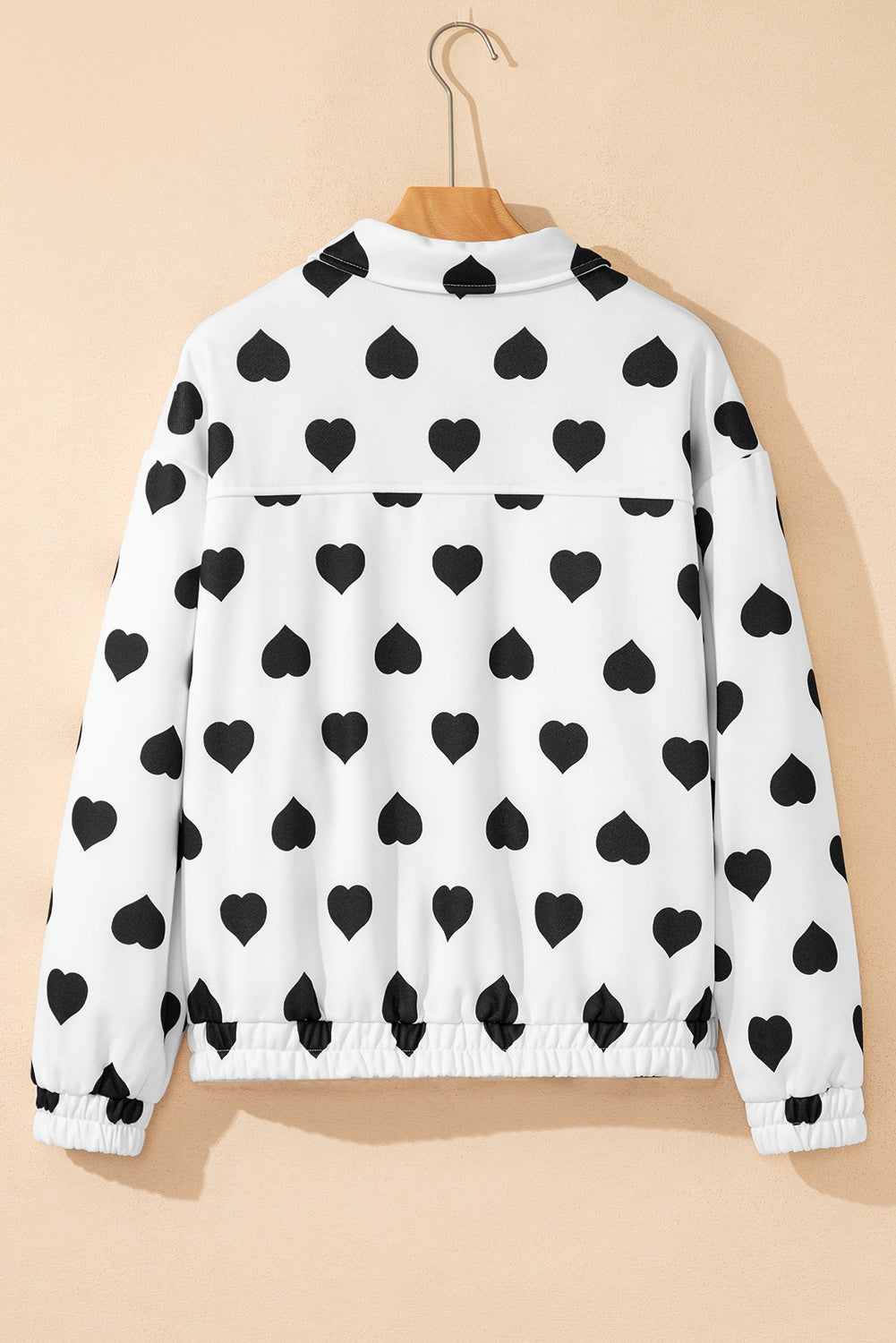 White Zipper Heart Print Collared Jacket 30611fdd6828ea3c