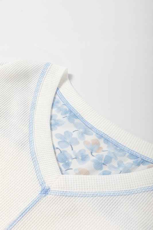 Floral Patchwork Batwing Sleeve V-Neck Blouse 30619eac-1c4f-4d5c-9d81-d1bf47872dc7