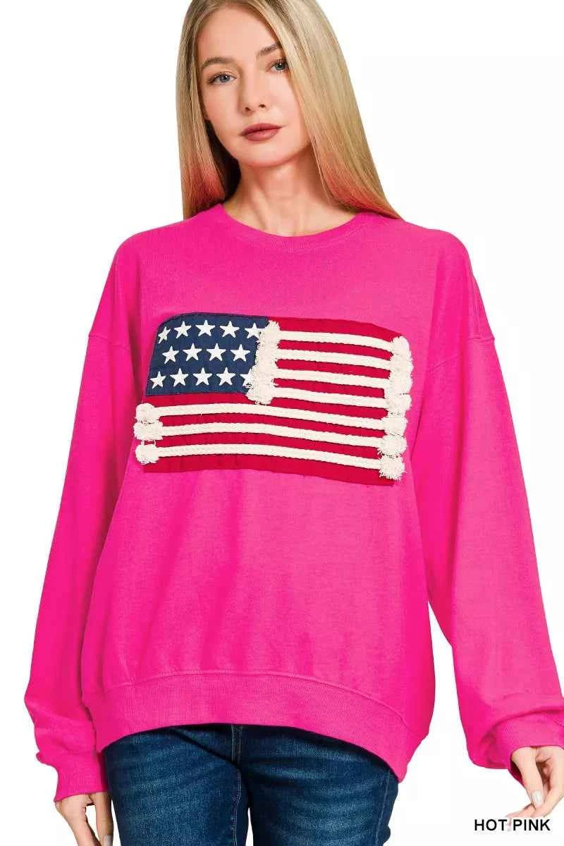 Zenana French Terry American Flag Pullover HOT PINK 30646cadbf1d47198d648d350b351d36-Max-Origin