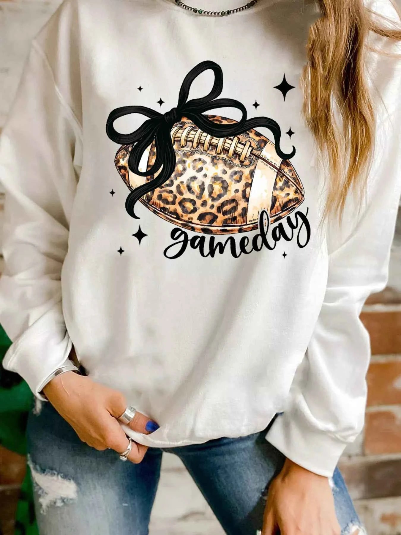 Game Day Leopard Rugby Graphic Customized Crew Neck Sweatshirt
