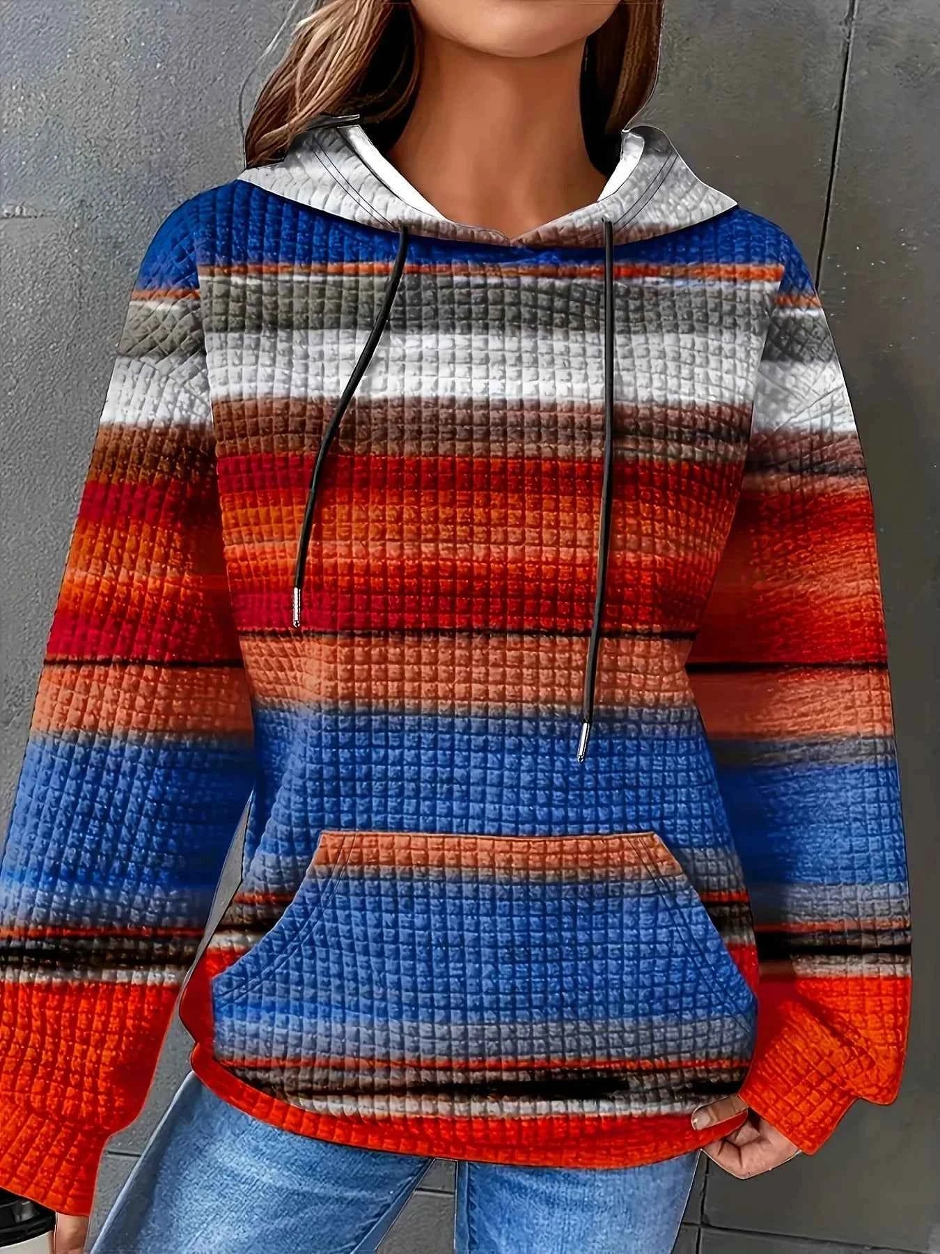 Drawstring Striped Kangaroo Pocket Hoodie Blue 306ed5ff5be24aa8ac84e3b6fb664578-Max-Origin