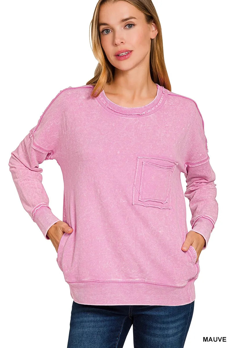 Zenana French Terry Washed Raw Edge Front Pocket Pullover MAUVE 3072e334b124497da8c9421860ccd879-Max-Origin