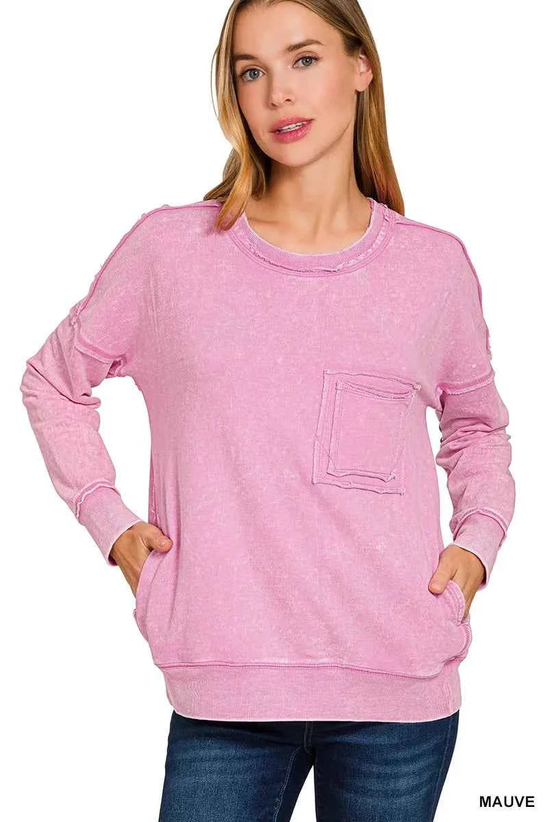 French Terry Washed Raw Edge Front Pocket Pullover MAUVE 3072e334b124497da8c9421860ccd879-Max-Origin