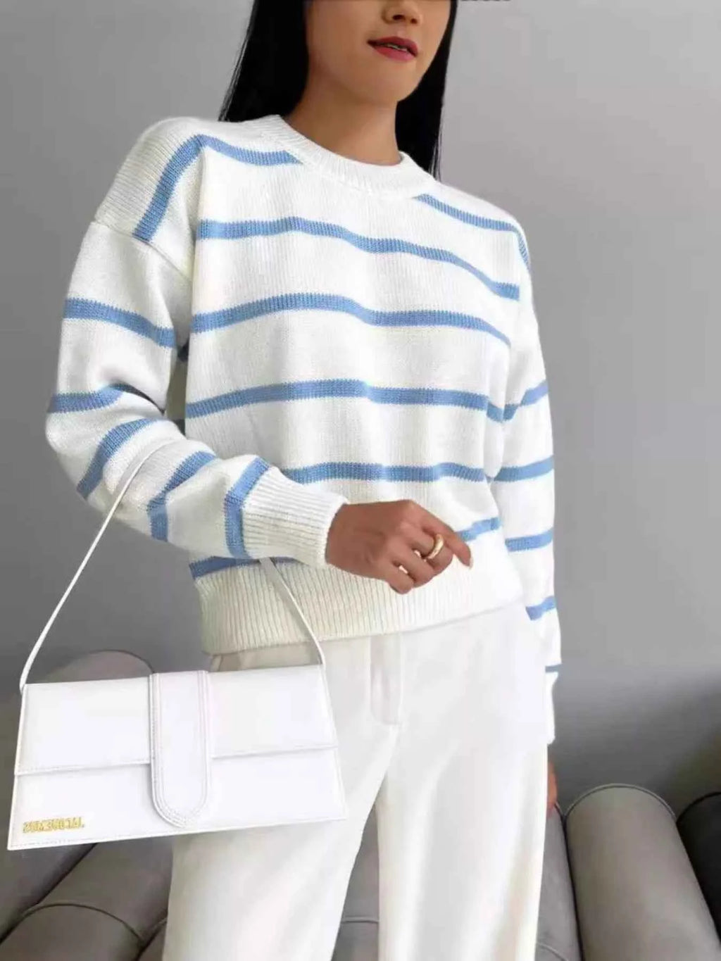 Striped Knit Round Neck Sweater 307bfef5-4525-41d0-a680-da4056130d0a-Max-Origin