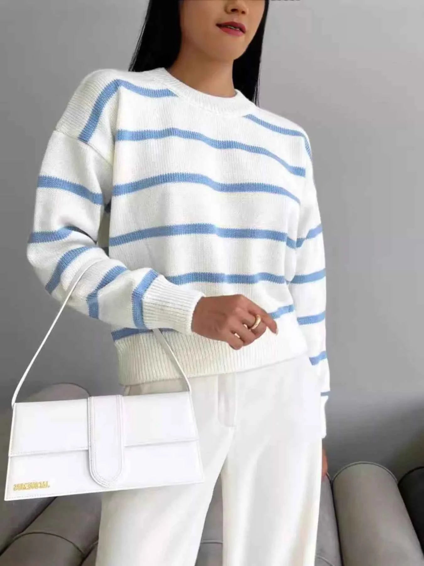 Striped Knit Round Neck Sweater 307bfef5-4525-41d0-a680-da4056130d0a-Max-Origin