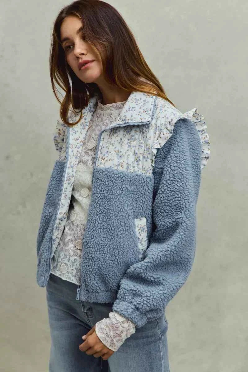 SO ME Faux Fur Sherpa Pull Jacket with Floral Contrast 3081171ccc34467288bcaba7525d4489-Max-Origin