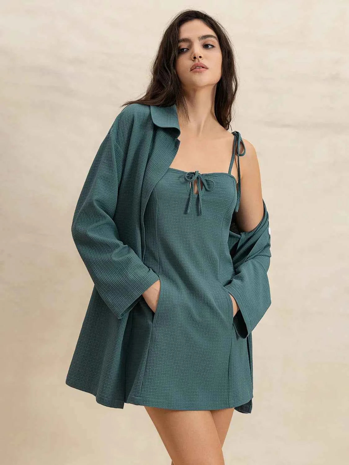 Tie Shoulder Mini Dress and Long Sleeve Top Set French Blue 30839572-e637-4822-bff5-899bdd2704f8-Max-Origin