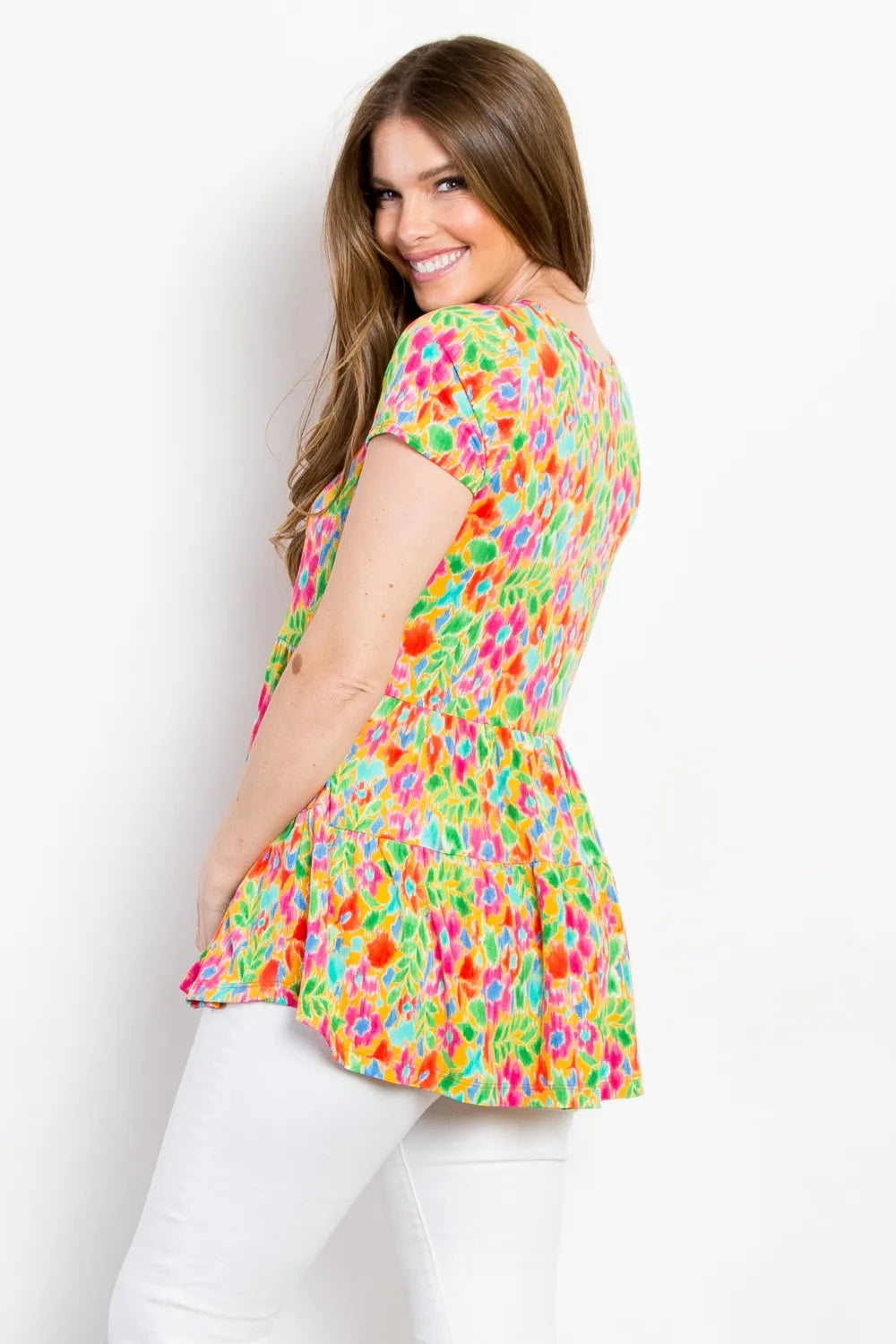 Be Stage Floral Short Sleeve Babydoll Top 309134a0-05dc-49c9-a629-0b7d42001773-Max