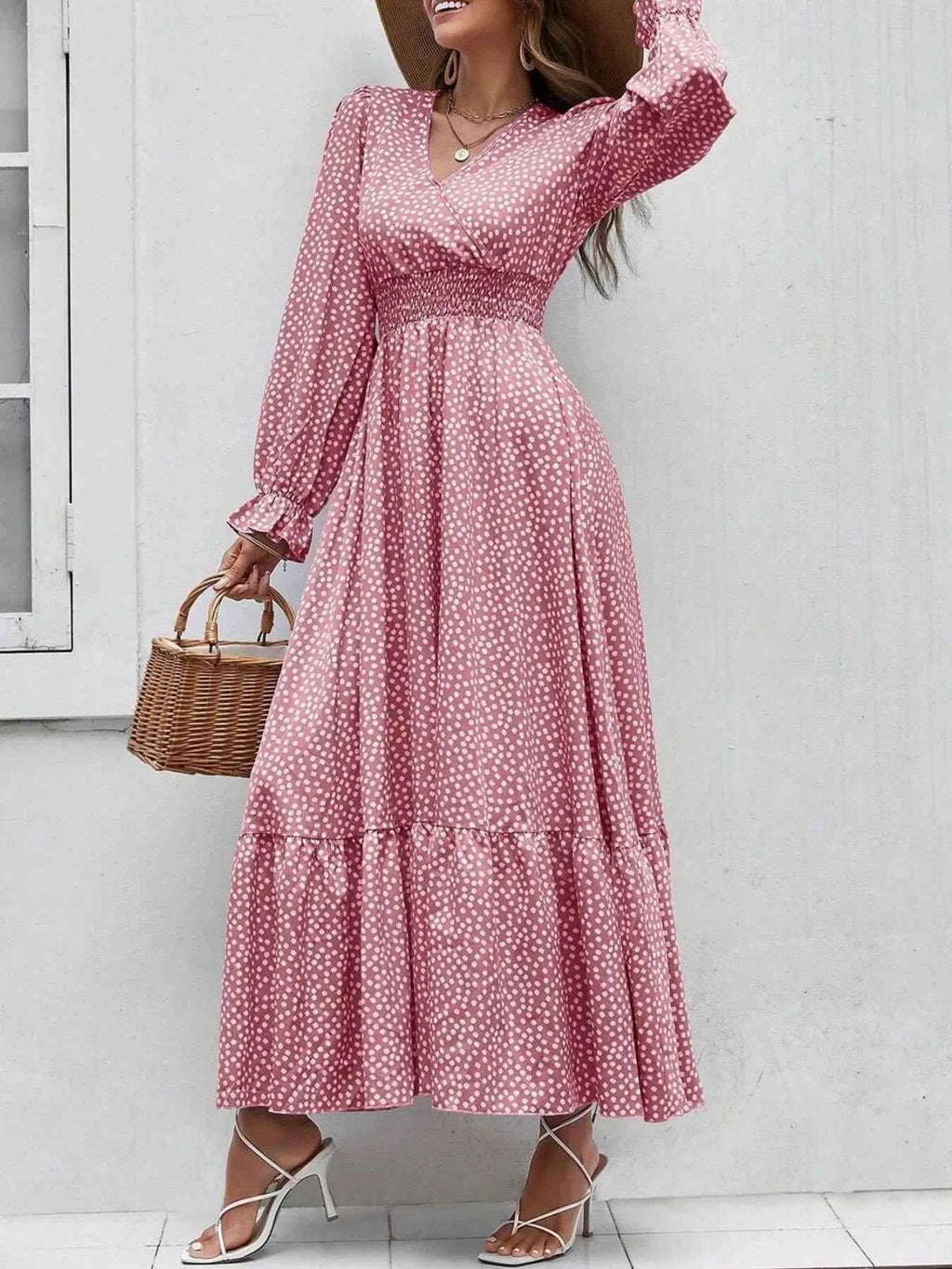 Smocked Waist Polka Dot Long Sleeve Maxi Dress 30933aea-2ff9-474d-930b-9b1a8f751b58-Max-Origin