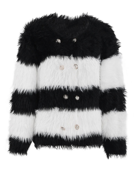Black Striped Textured Knit Cardigan