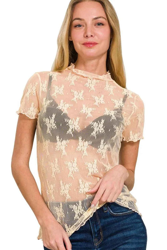 Zenana Lace See-through Layering Short Sleeve Top NUDE 30a32312-1ab9-42ba-837c-8f1d44a1779a-Max-Origin