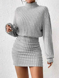 Ribbed Turtleneck Long Sleeve Sweater Dress Light Gray 30ac629b1aba46f5ad2e9126e985906d-Max-Origin