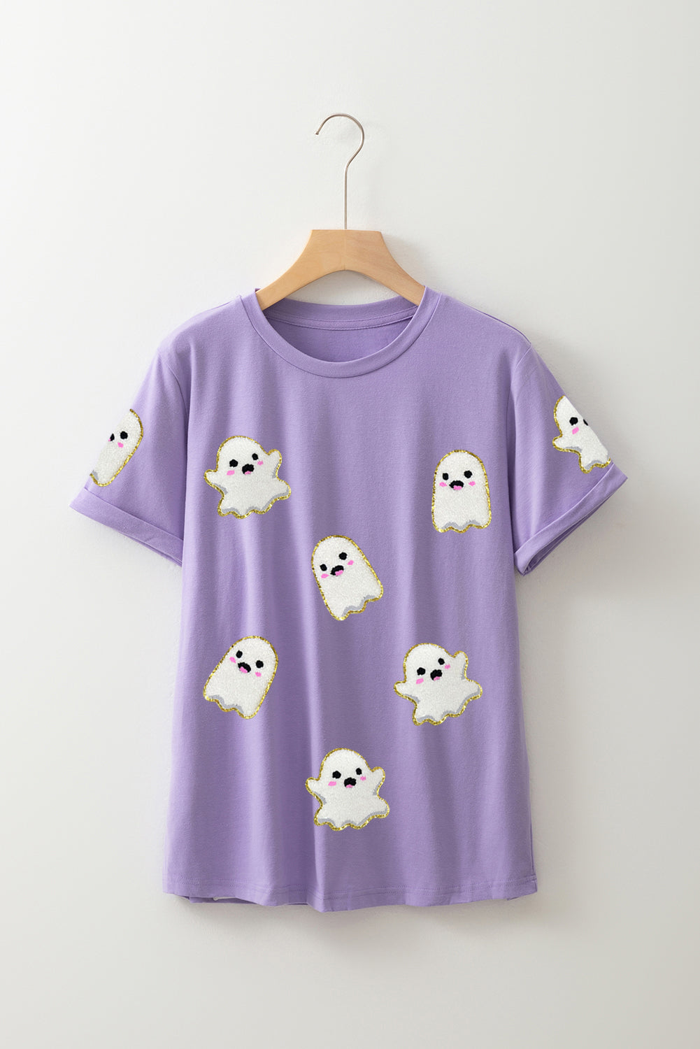 Wisteria Glitter Trim Chenille Ghost Sequins Patch Application Halloween Graphic Tee 30ae20c62fa08522