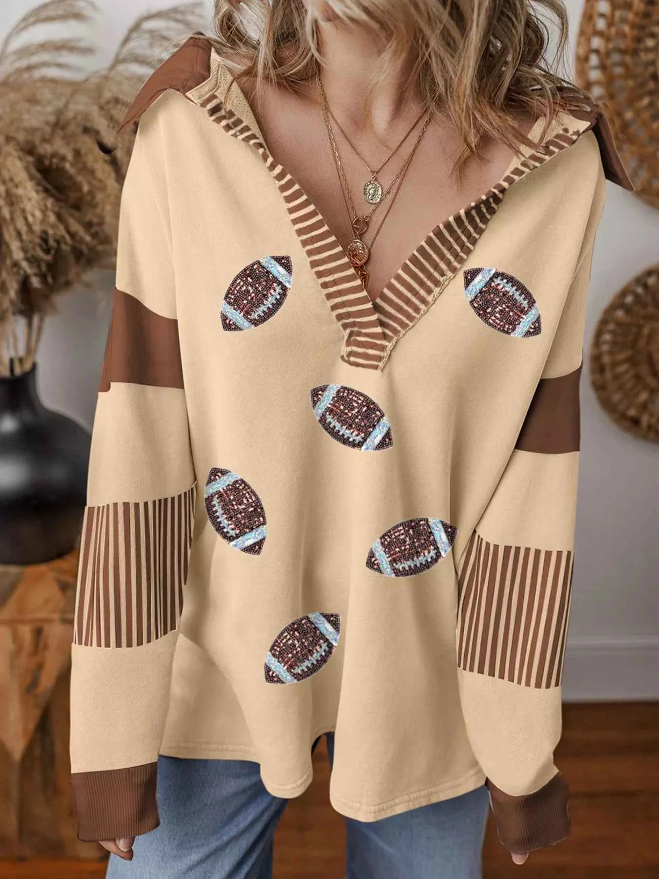 Color Block Striped Patchwork Sequin Rugby Graphic Polo Sweatshirt 30b01b2d87f94f58b9eb836cb7601c35-Max-Origin
