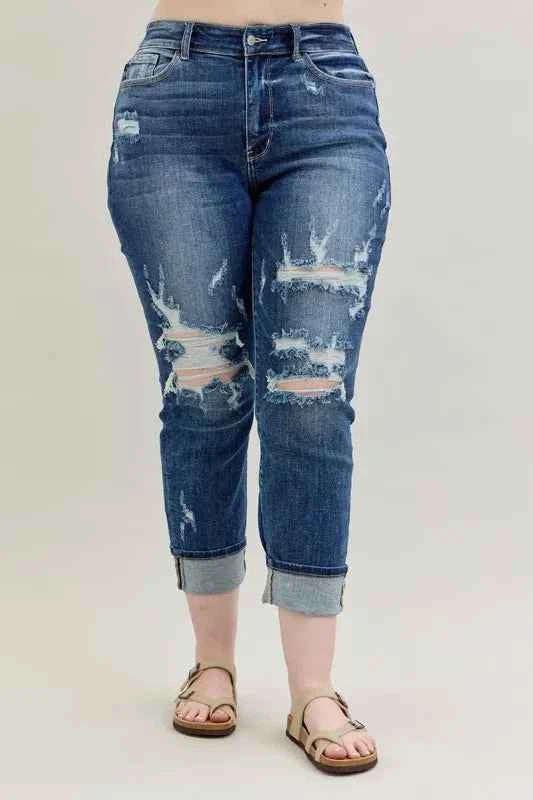 Judy Blue Full Size Mid Rise Cuffed Destroy Bf Jeans Plus Size 30b331d1-0392-4bfc-92d6-2c3850509850-Max-Origin