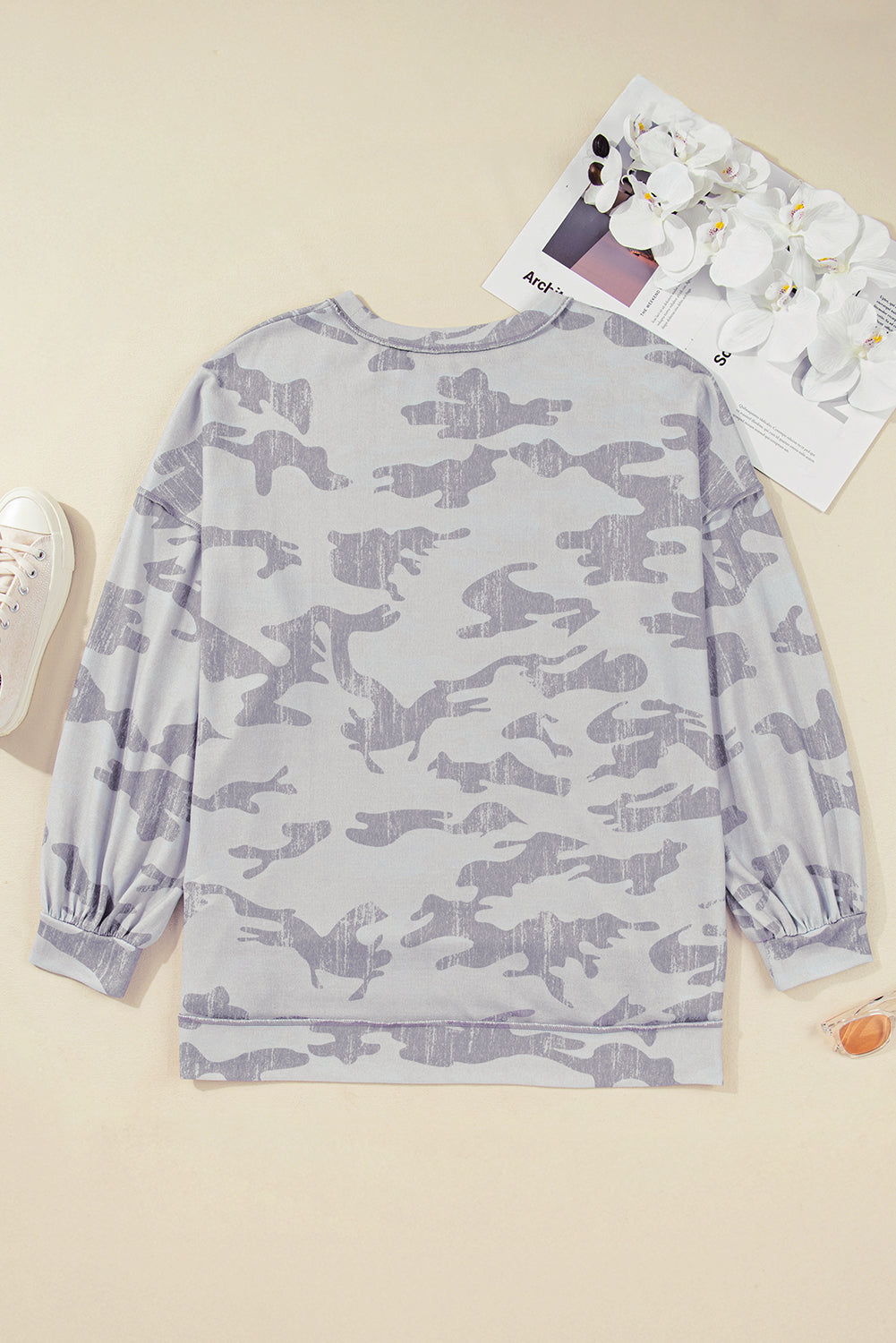 Multicolour Camouflage Print Round Neck Plus Size Sweatshirt 30b466eaf85bd258