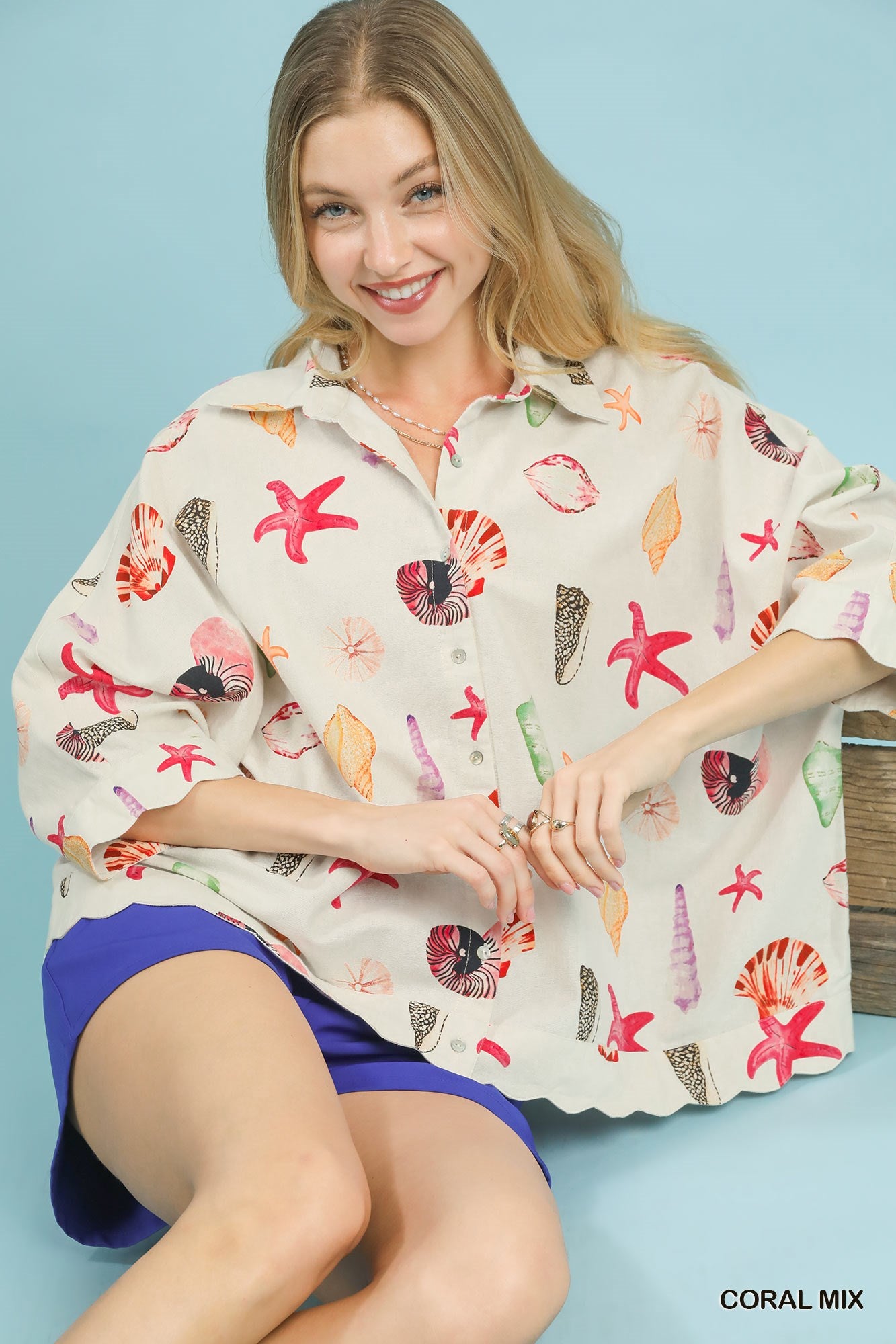 Umgee Seashell & Starfish Print Button-Down Top 30b9f016-6bcb-497d-9598-7151743c5fc6-Max