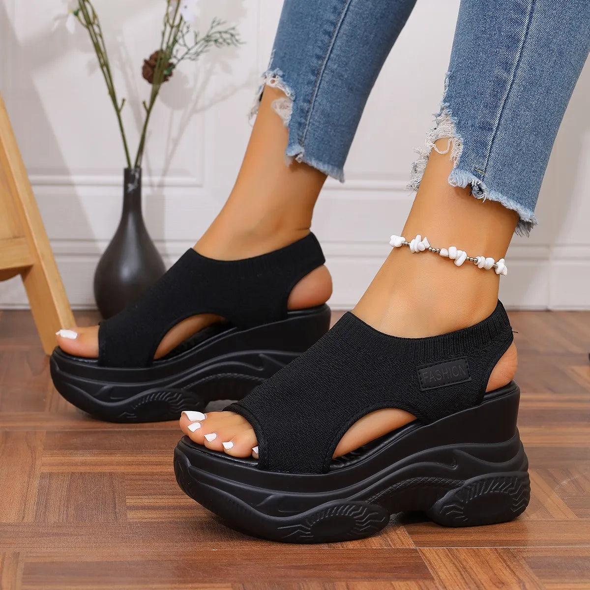 Peep Toe Wedge Sandals Black 30ba7c9b-ab0b-4790-b2ca-6eb259a0d67b-Max-Origin
