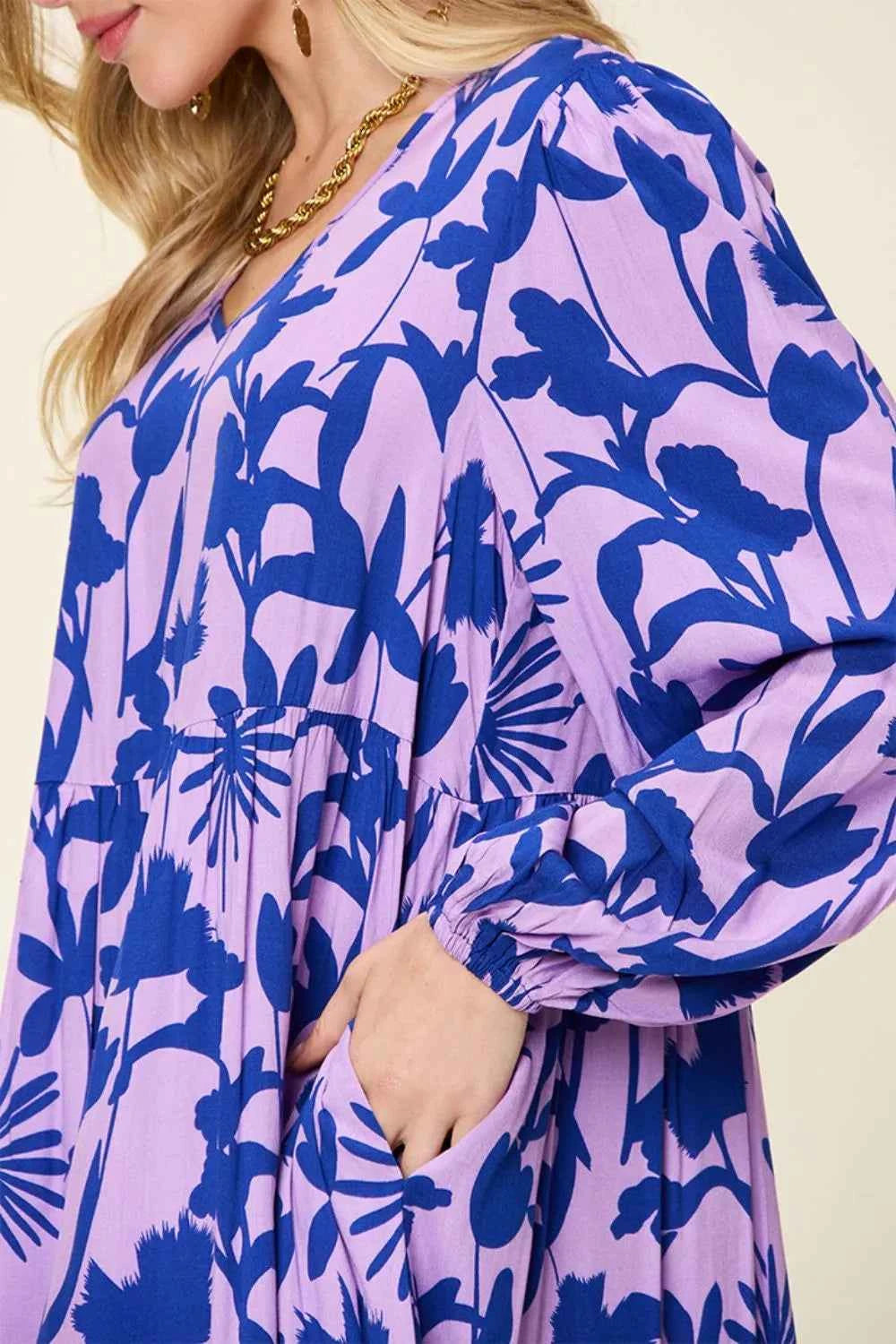 Double Take Full Size Printed Ruffle Hem Dress with Pocket 30c47b31-3009-4b93-b217-eaa4cc80e84b-Max