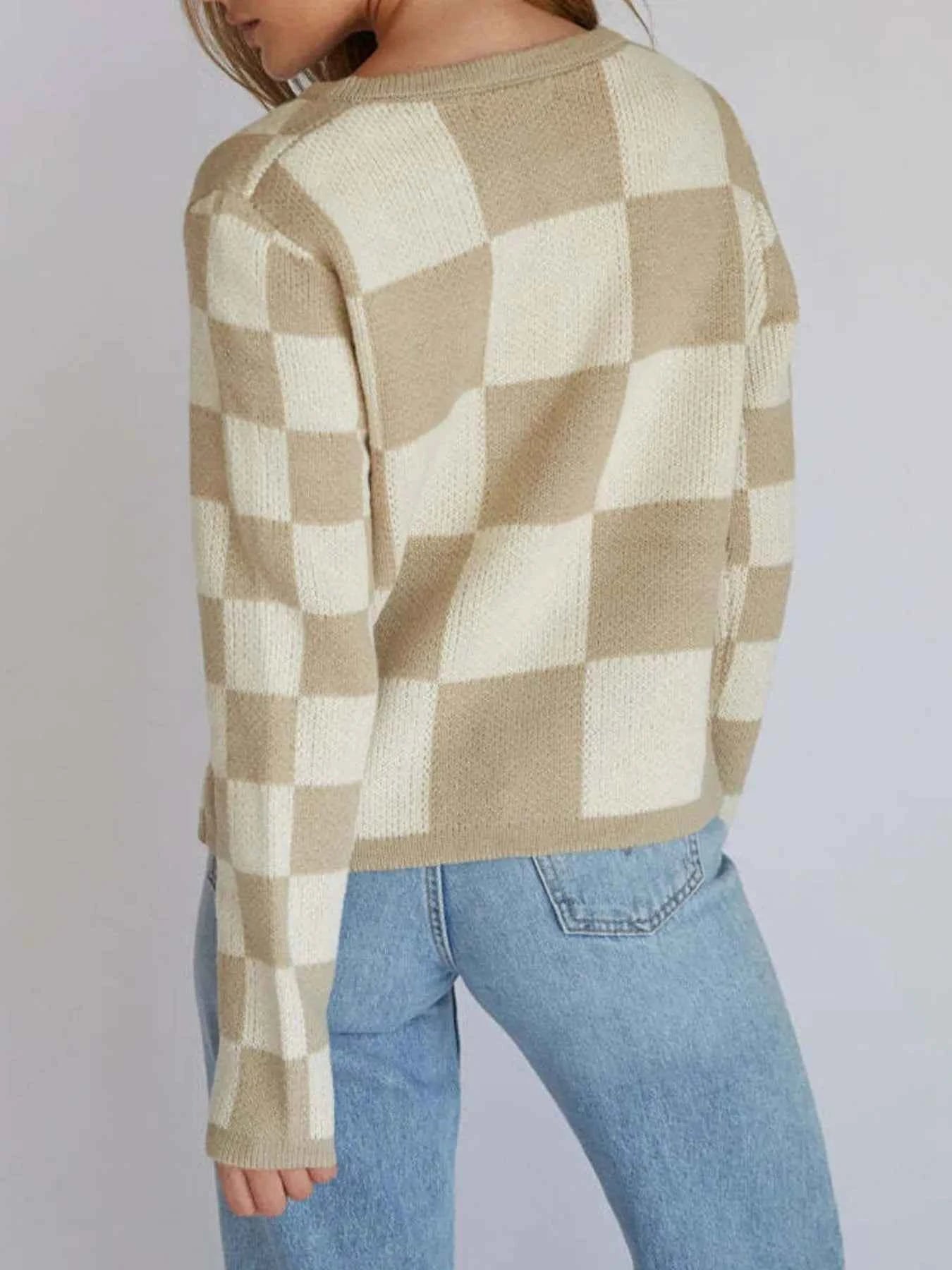 Checkered Tie-Front Cropped Cardigan 30c49b80-ae27-44cf-b1d0-97959f12f35e-Max-Origin