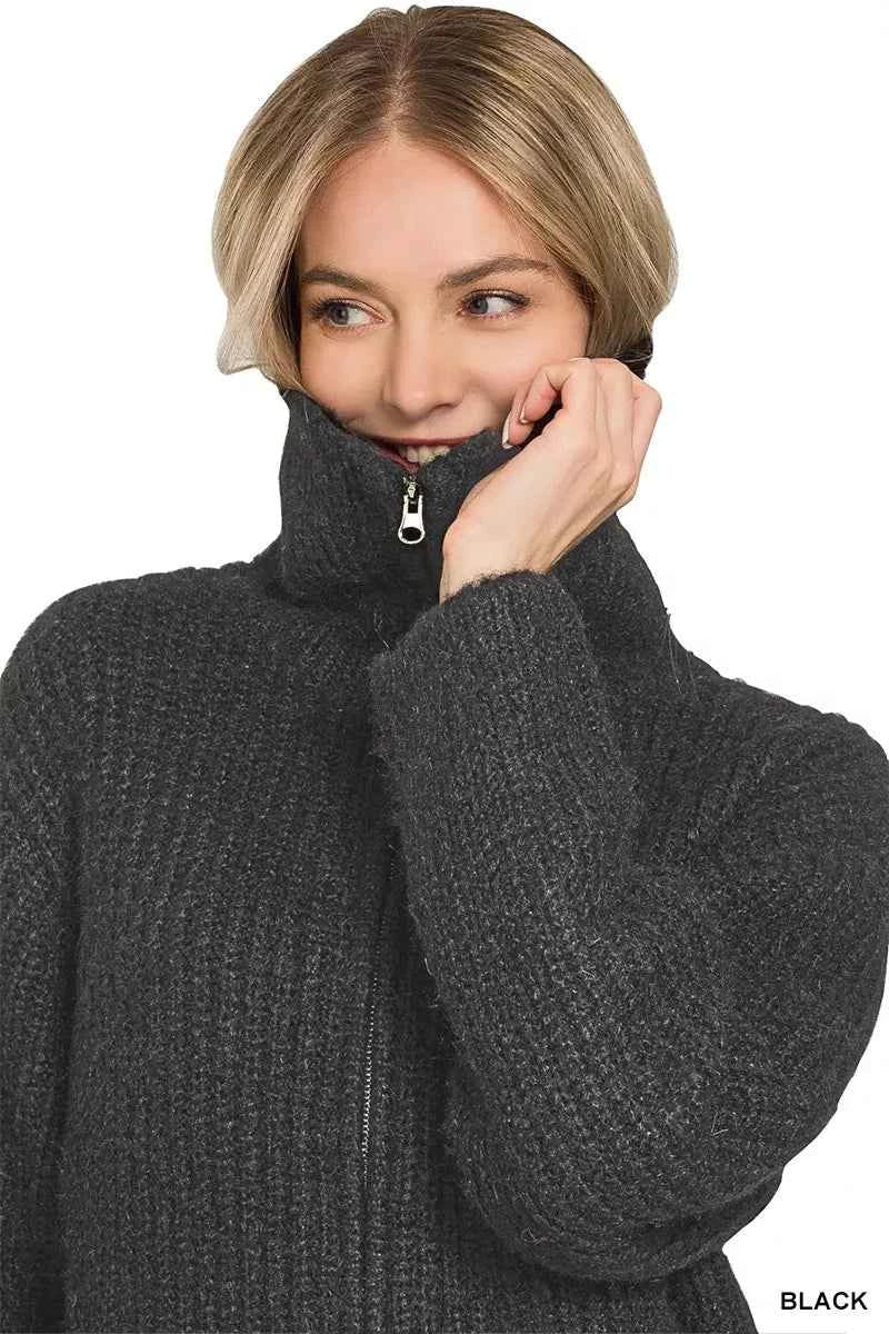 Zenana High Neck Full Zip Sweater Cardigan 30c7a19c807e4ca7b6df45a3982d0219-Max-Origin