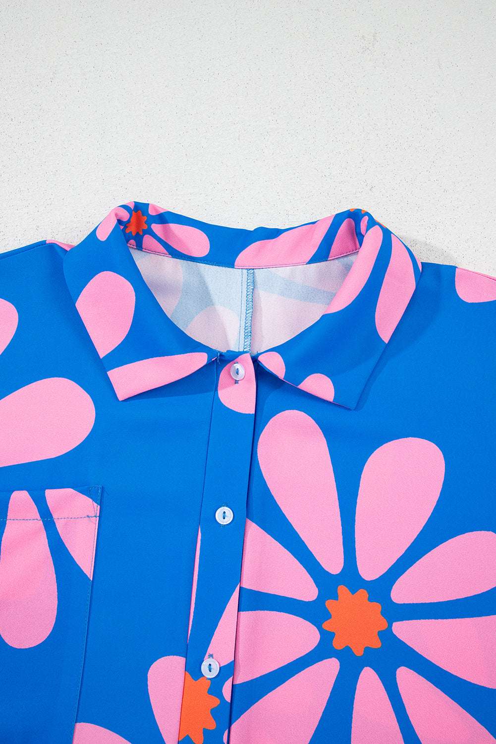 Blue Summer Flower Print Shirt Collar Loose Romper 30d11aee14dbb85b-_6