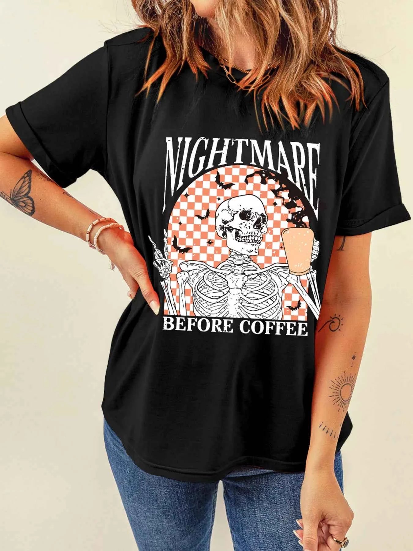 Halloween Skull Checkerboard Graphic Round Neck Tee 30d32c166f344d71b34f55cd4cf96266-Max-Origin
