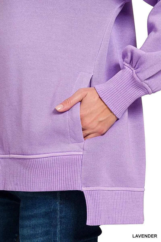 Pigment Dye Fleece Hi-low Hem Sweatshirt With Pocket 30dfa5e1120a42fa9ab7fd7c32269297-Max-Origin